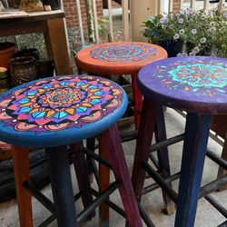 Hand-Painted wooden Bar Stool Set