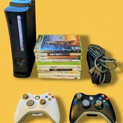 Microsoft Xbox 360 with 2 controllers 10 games power supply 