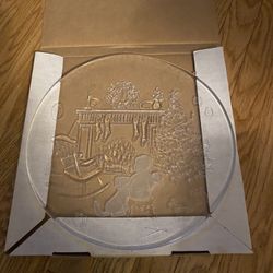 Vintage Smith Glass Christmas Tree Boy Dog(frosted) Fireplace 13" Round Plate 