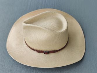 Stetson 7X Genuine Shantung Straw Cowboy Hat Size 7 Ivory Western Leather Band