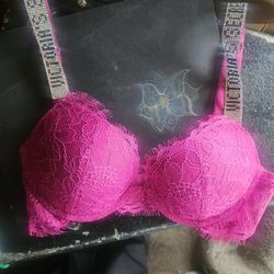 Victoria's Secret Bombshell Add Cup Shine Strap Bra Lace Size: 32B