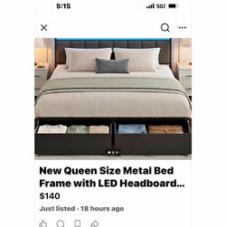 Queen Metal Bed Frame with LED Headboard
