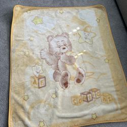 Baby Vintage Stellamor Baby Child Blanket Teddy Bear Stars made in Korea 43”x55”