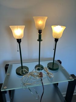 Set of 3 Green Torchiere Table Lamps