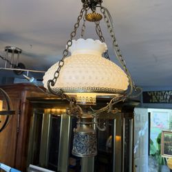 Antique Brass Milk Glass Hanging Light