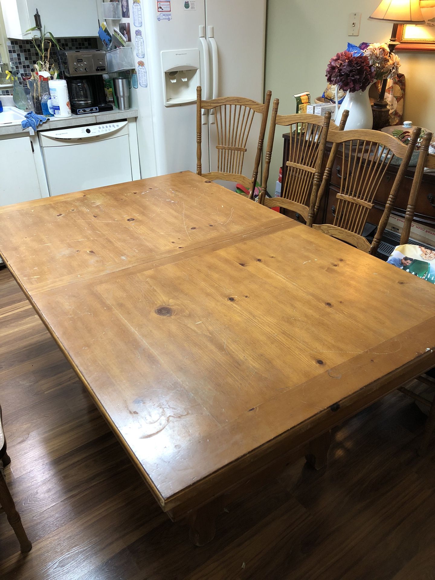 Wooden Dining Room Table with Leaf, Seats 8