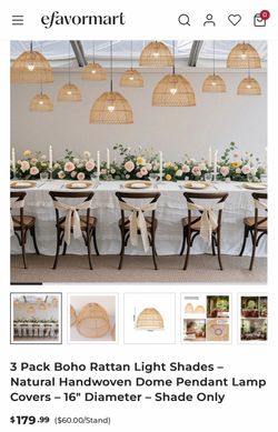 3 Pack Boho Rattan Light Shades – Natural Handwoven Dome Pendant Lamp Covers – 16" Diameter – Shade Only