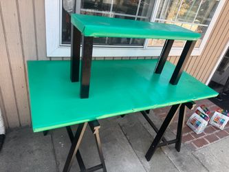 IKEA ODDVALD trestle legs combined with a  IKEA LINNMON tabletop or similar modular desk surface