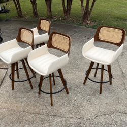 4 Luxury Swivel Upholstered Counter Height Bar Stools 