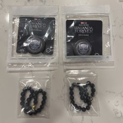 Set Of 2 Black Panther Wakanda Forever Pop Socket & Black Bead Bracelet