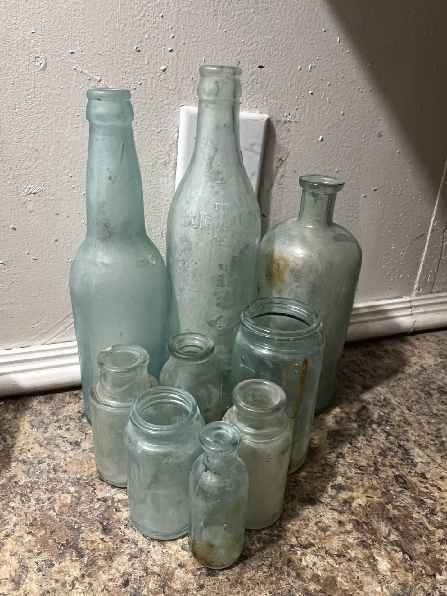 Collection of Old antique Teal Bottles 9