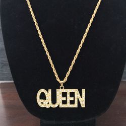 QUEEN Gold Tone Stainless Steel Queen Pendant Necklace with Swarovski Glass Crystals/ Party Fun New 2021 Jewelry Paparazzi Drip Fashion
