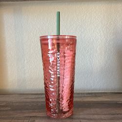 Starbucks 18oz Pink Tropical Glass Tumbler