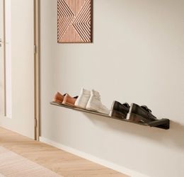 Wall Mounted Shoe Rack – 35.8 x 7.9 in Floating Shoe Organizer for Entryway, Closet & Kids Room | Fits US Kids Size 8+ | Steel, Black