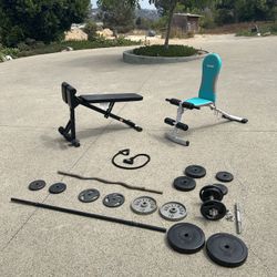 Complete Home Gym Set - Adjustable Benches, Weights, Bars & More!