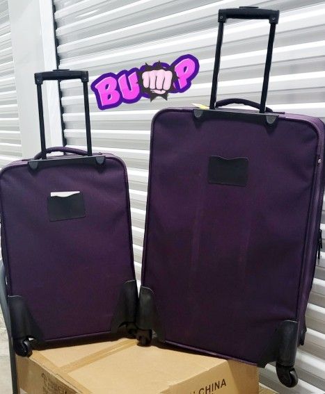 4pc Softside Rolling Spinner Upright Set, 20" Carry-on and 25" Checked Luggage Duo with 2pc Packing Cubes, Purple (**NEW**)
