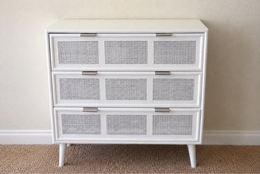 White Cane/Rattan 3-Drawer Dresser
