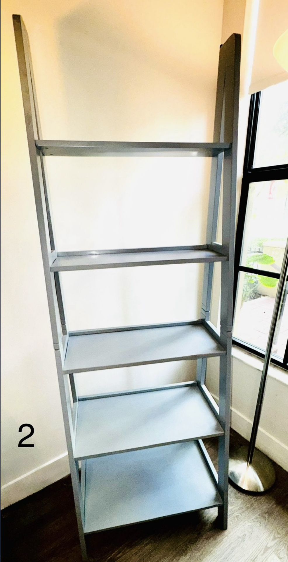 5 Tier Grey Wood Ladder Book Shelf
