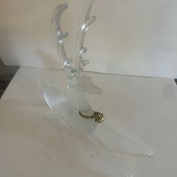 Vintage Silvestri Italian Frosted Glass Reindeer Incl Bonus Mini Frosted Glass Candle Holder See Pic