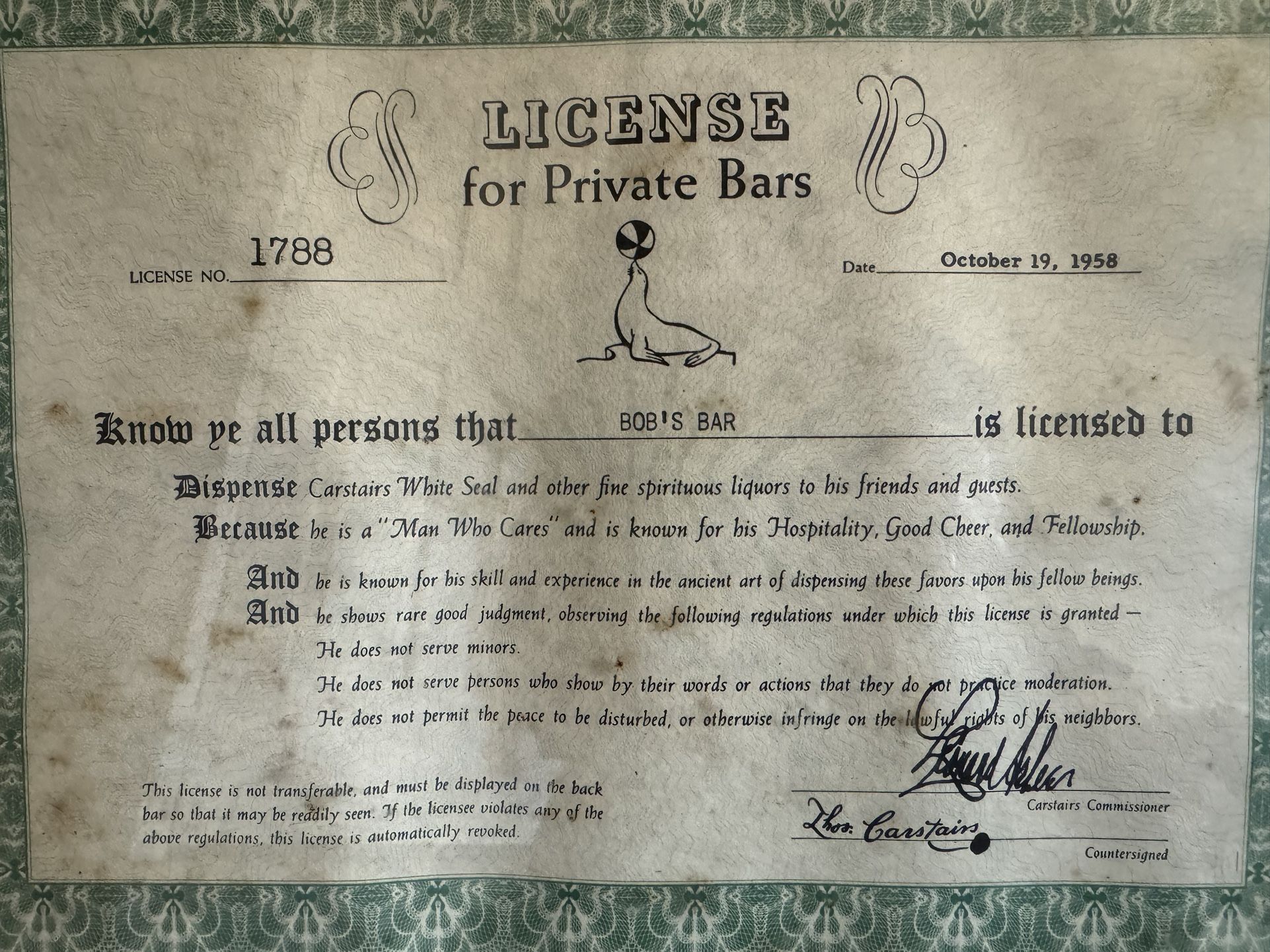 License For Private Bar ( If your name Is Bob )