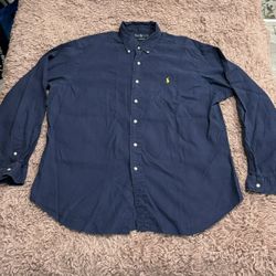 Polo Ralph Lauren Men Navy Blue Button Up Shirt