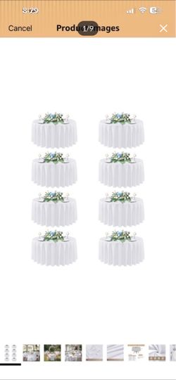 White Round Tablecloth 90 Inch Fit 30-72 Inch Tables, 8 Pack Circle Polyester Fabric Table cloth for Wedding Party Reception Banquet Birthday, Washabl