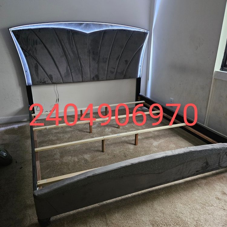 Brand New Stock Delivery Setup Service Available King Size Gray Color LED Lighted Bed Frame Special
