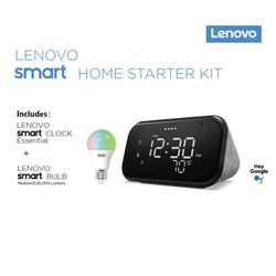 Lenovo Smart Home Starter Kit Wi-Fi Led Smart Color Light Bulb And Google Assistant, Alexa, Pandora, Spotify, Night Stand Clock Great Gift
