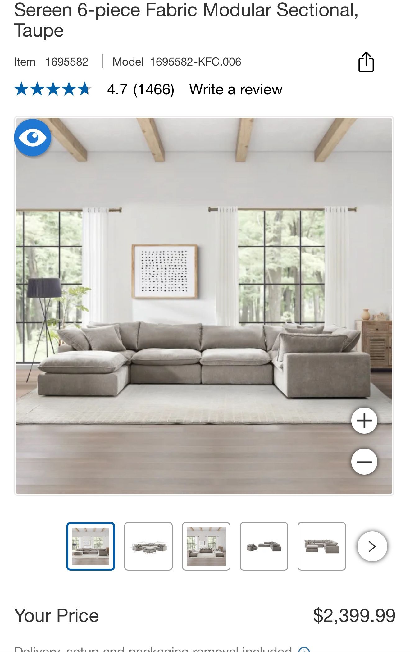 Sereen 6- Piece Fabric Modular Sectional Sofa Taupe (Costco)