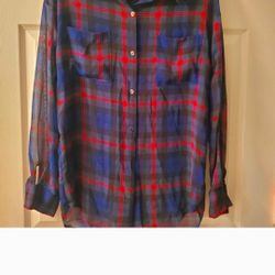 Gap Plaid Red, Green, Navy, Blue, & Black Striped Shirt 