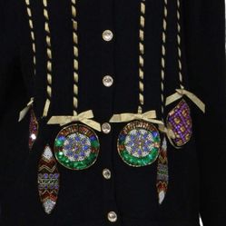 Vintage Christmas Black Sweater Cardigan Bechamel M Or L