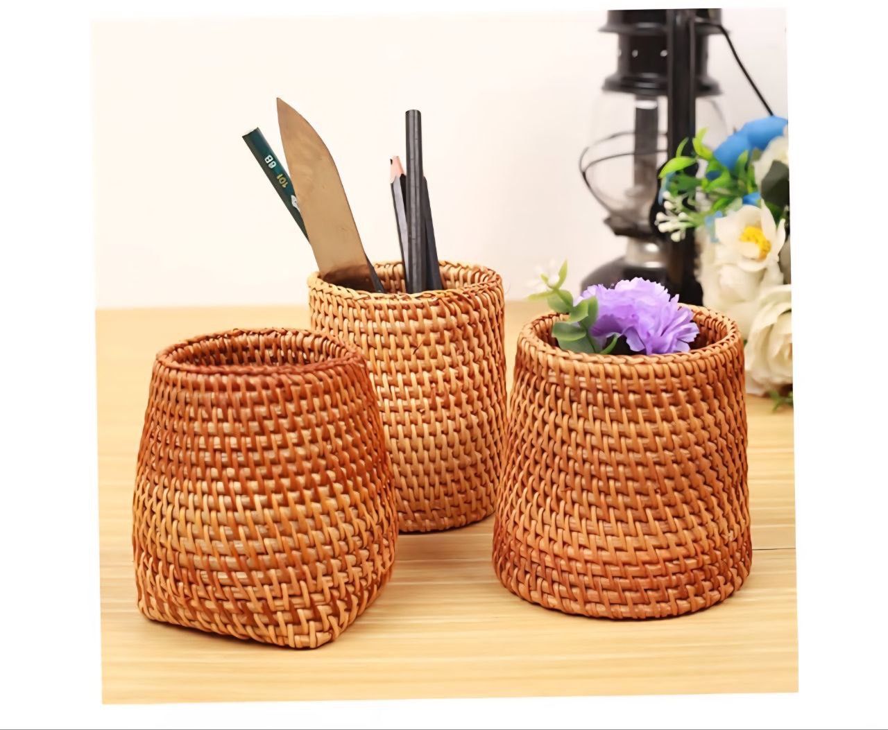 EXCEART 3pcs Rattan Woven Tea Set Storage Container Handmade Multi-Purpose Basket for Tea Ceremony Office and Home Decor Creative Turriform Design and