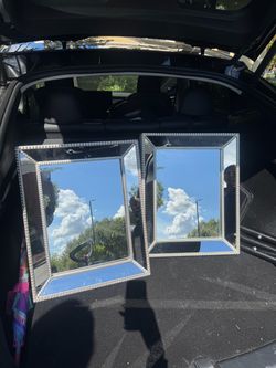 Set of 2 Silver Beaded Frame Wall Mirrors