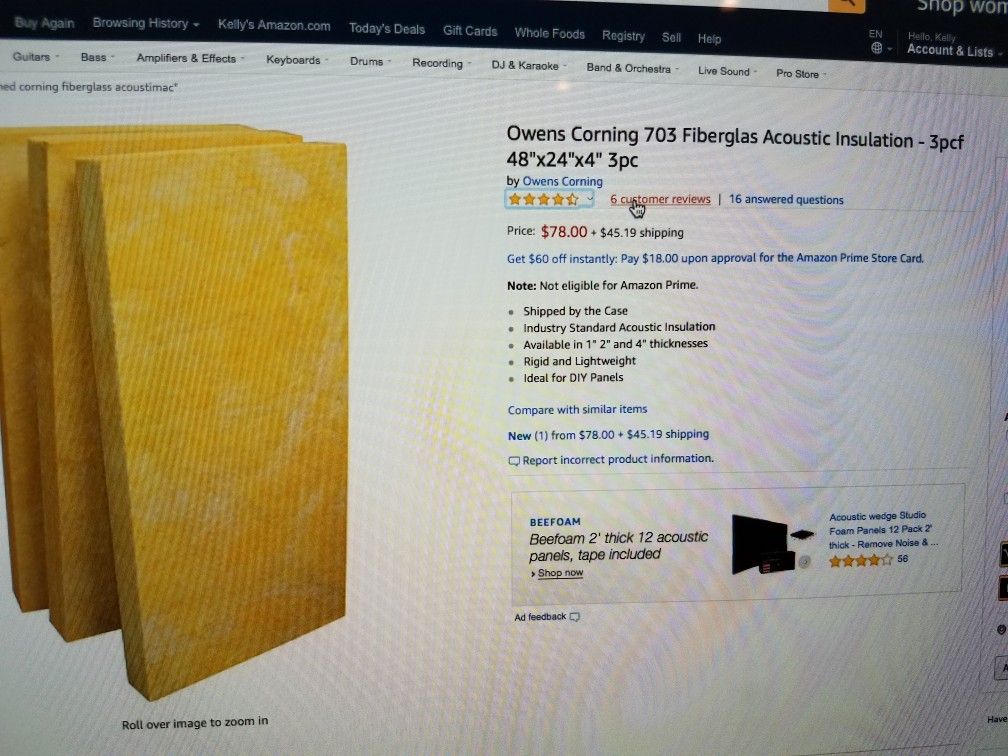 Owen corning 703 4" fiberglas acoustic sound proof