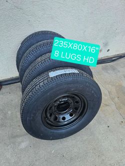 NEW TRAILER TIRE 6 LUGS,225/75R15
SALE TIRE AND WHEEL EACH FOR SALE TOGHETER,ESPECIAL FOR TRAILERS ONLY FOR ANY QUESTION TEXT ME PLEASE HABLO ESPAÑOL