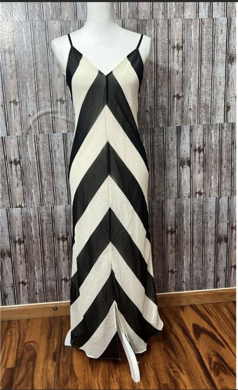 Christopher John Rogers Black White Chevron Stripe Slit Maxi Women's Dress Size