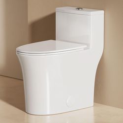 One Piece Sleek Modern Toilet, ADA Chair Seat Height 17", Dual Flush 0.9/1.28 GPF, MAP 1000g, 12" Rough-In, Compact Fully Skirted Toilet for Bathrooms