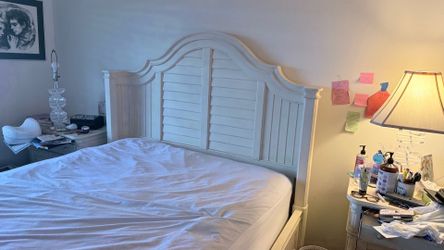 “Complete Coastal Shutter Bedroom Set - Queen Bed, Dresser, 2 Nightstands - Solid Wood”