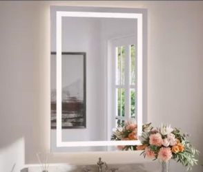 KeonJinn 24 in. W x 36 in. H Rectangular Frameless LED Lighted Bathroom Vanity Mirror with Light with Backlit and Anti-Fog
