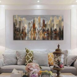 BRAND NEW 
Framed Wall Art Large Cityscape New York Wall Decor Canvas Prints Abstract Brown City Theme Paintings Modern Canvas Wall Art For Living Roo