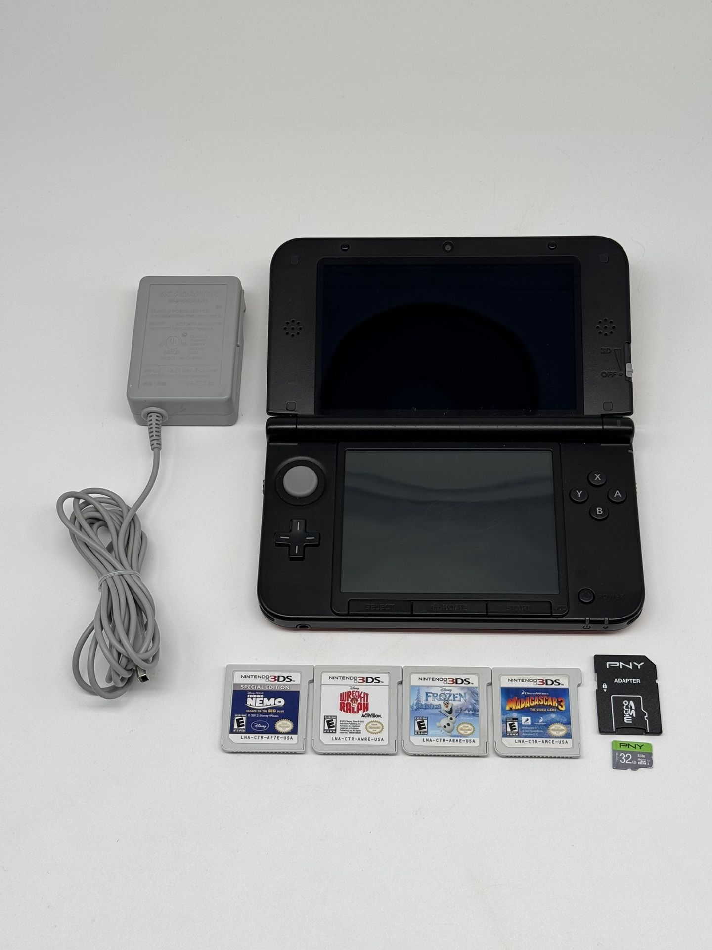 Nintendo 3DS XL System Handheld Console Red Black + Charger + 4 3DS Games