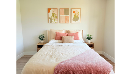 Beautiful Ivory Fabric Upholstered Queen Bed frame with Headboard