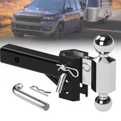 Adjustable Trailer Hitch, Fits 2-Inch Receiver, 4-Inch Drop Hitch Ball Mount, Aluminum Tow Hitch, 2 and 2-5/16 inch Combo Stainless Steel Tow Balls fo