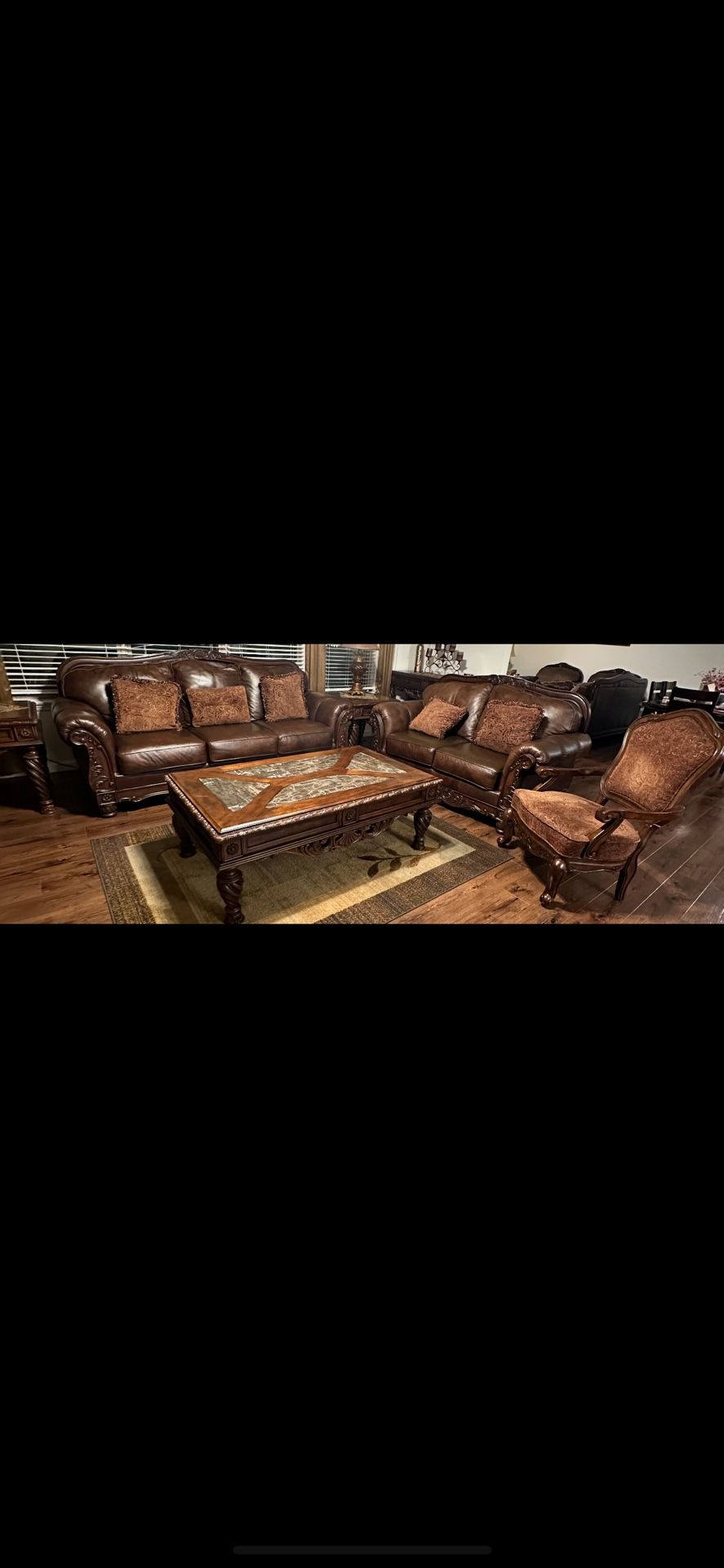 Brown Leather, 3 Piece Living Room Set