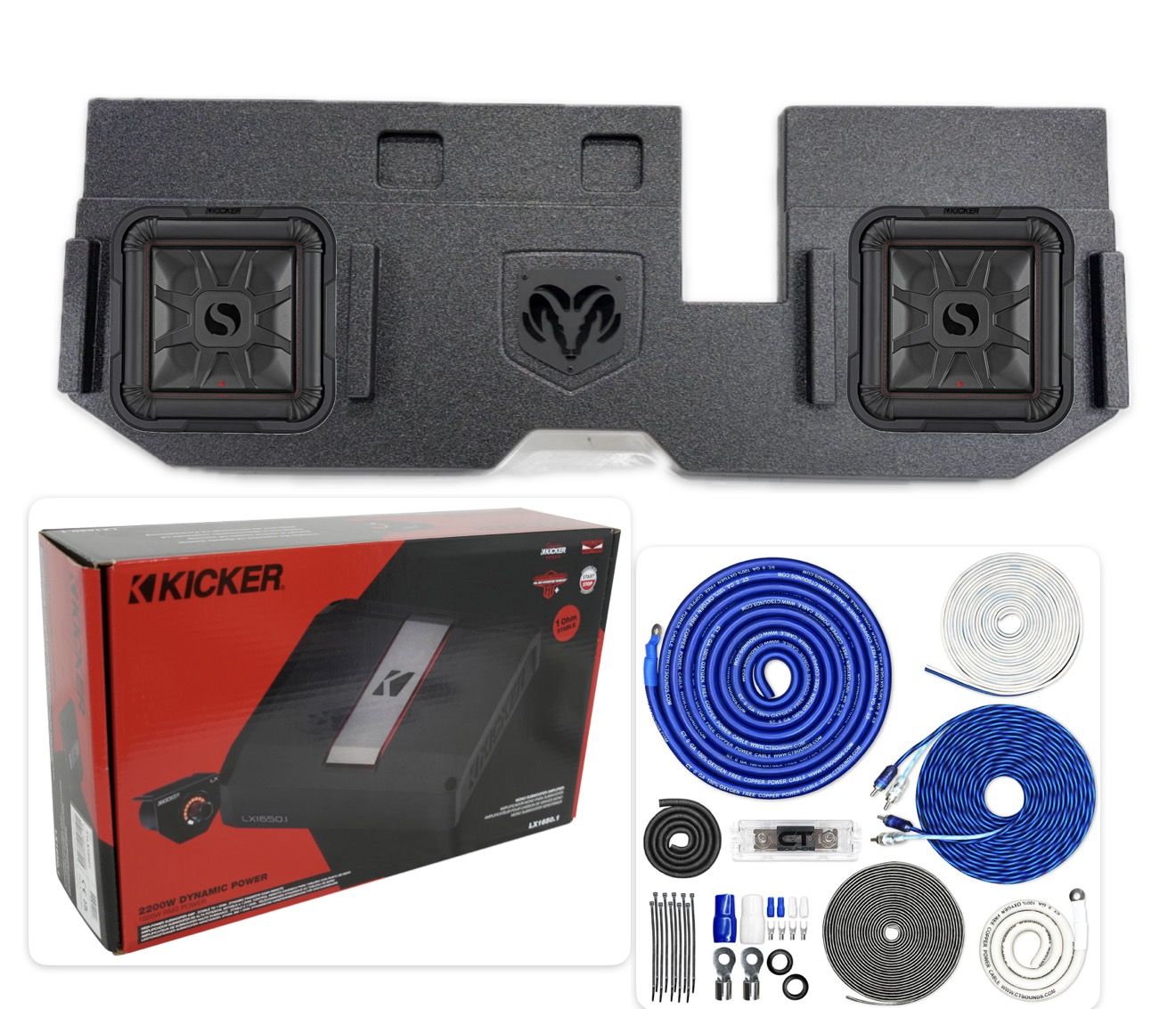 DODGE RAM 4 DOORS FULL BASS PACKAGE KICKER AUDIO CUSTOM BOX