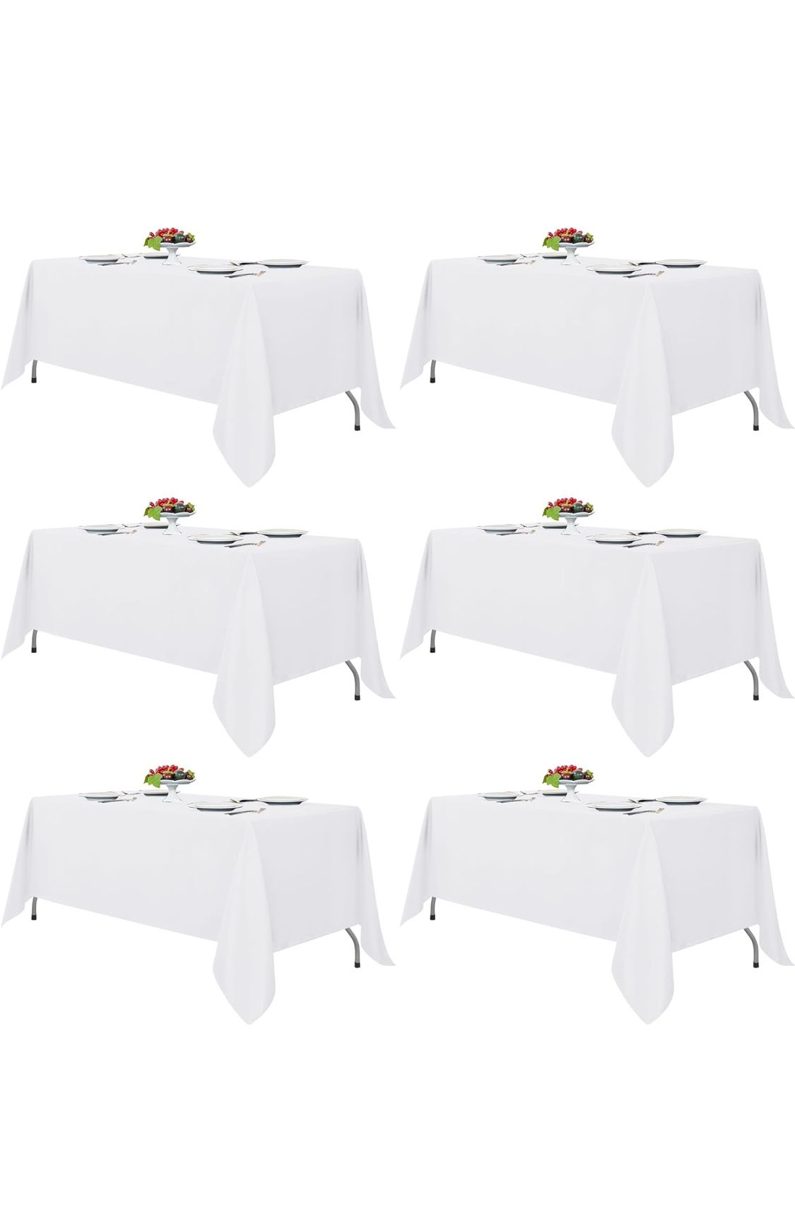 White Tablecloths for Rectangle Tables, 6 Pack - 70 x 120 Inches - Reusable and Washable Table Clothes for 6-8 Ft Tables, Polyester Fabric Table Cover