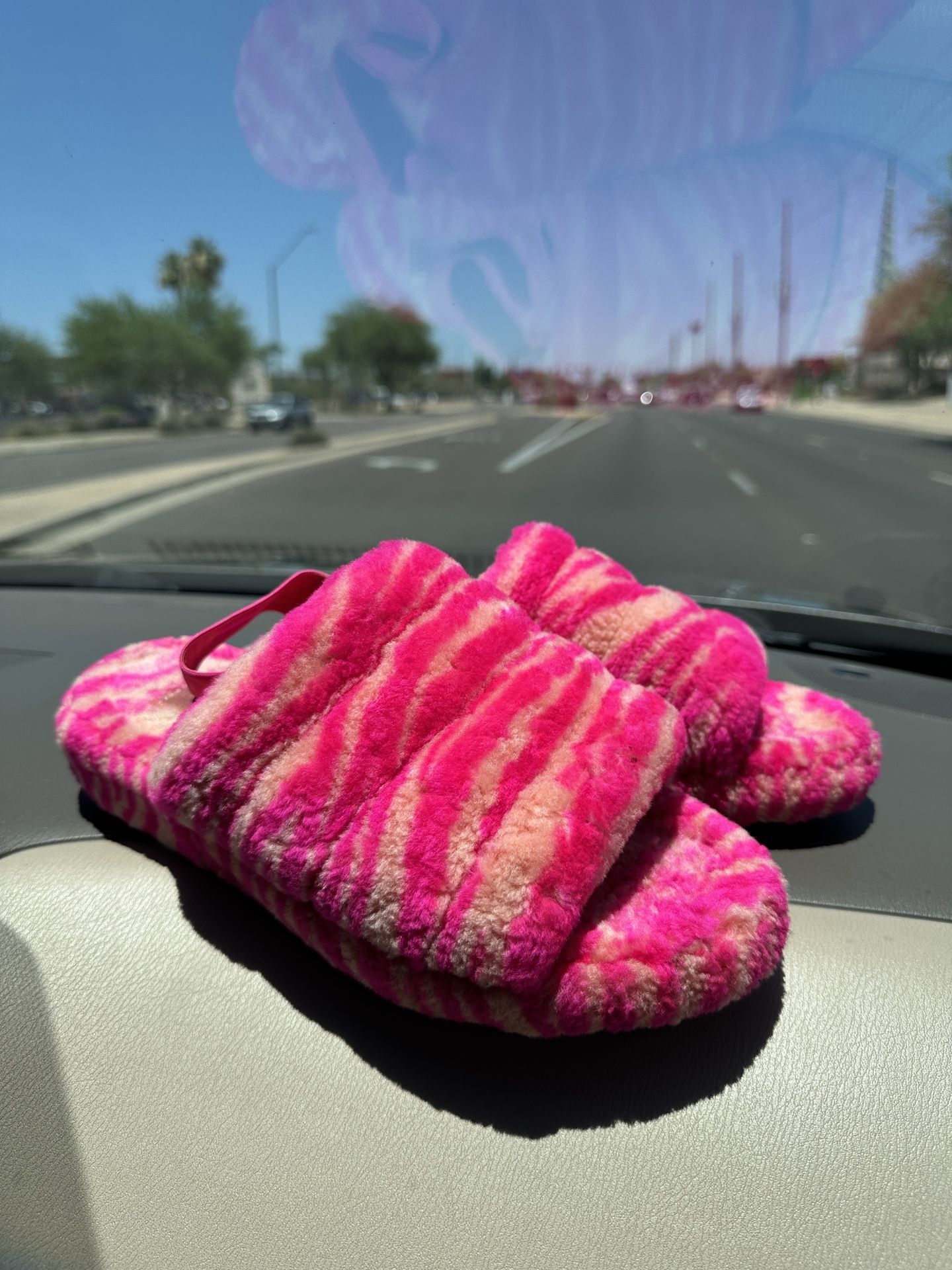 UGG Fluff Yeah Pink Zebra Stripe Slides Slippers Animal Print