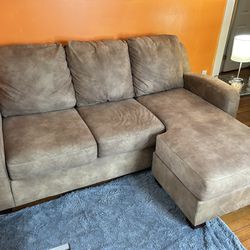 Brown Suede Sofa With Chaise