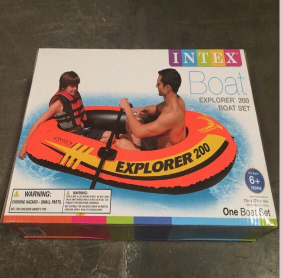 BRAND NEW IN BOX BOAT EXPLORER 200, 13-GAUGE VINYL CONSTRUCTION, INFLATABLE, WEIGHT CAPACITY 210 lbs, DEFLATED DIMENSIONS 18.6"Lx10.7"w 3.8"H $25 ea