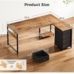 Shaped Desk with 4 Tier Drawers,